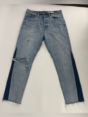 pistola Two-Toned Distressed Button Fly Raw Hem Straight Leg Jeans Size 29 Women